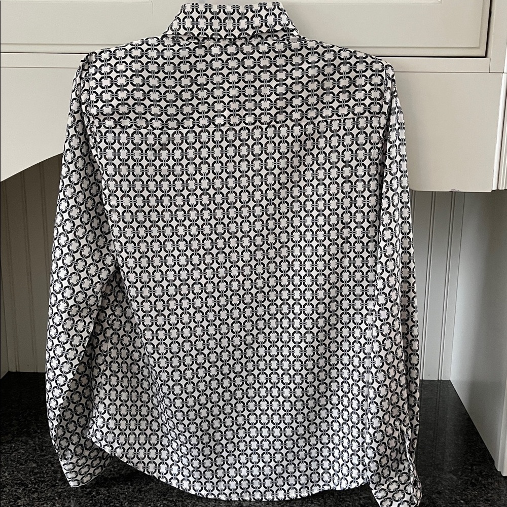 Tahari Black and White Geometric Long Sleeve Shirt Blouse - Picture 4 of 6